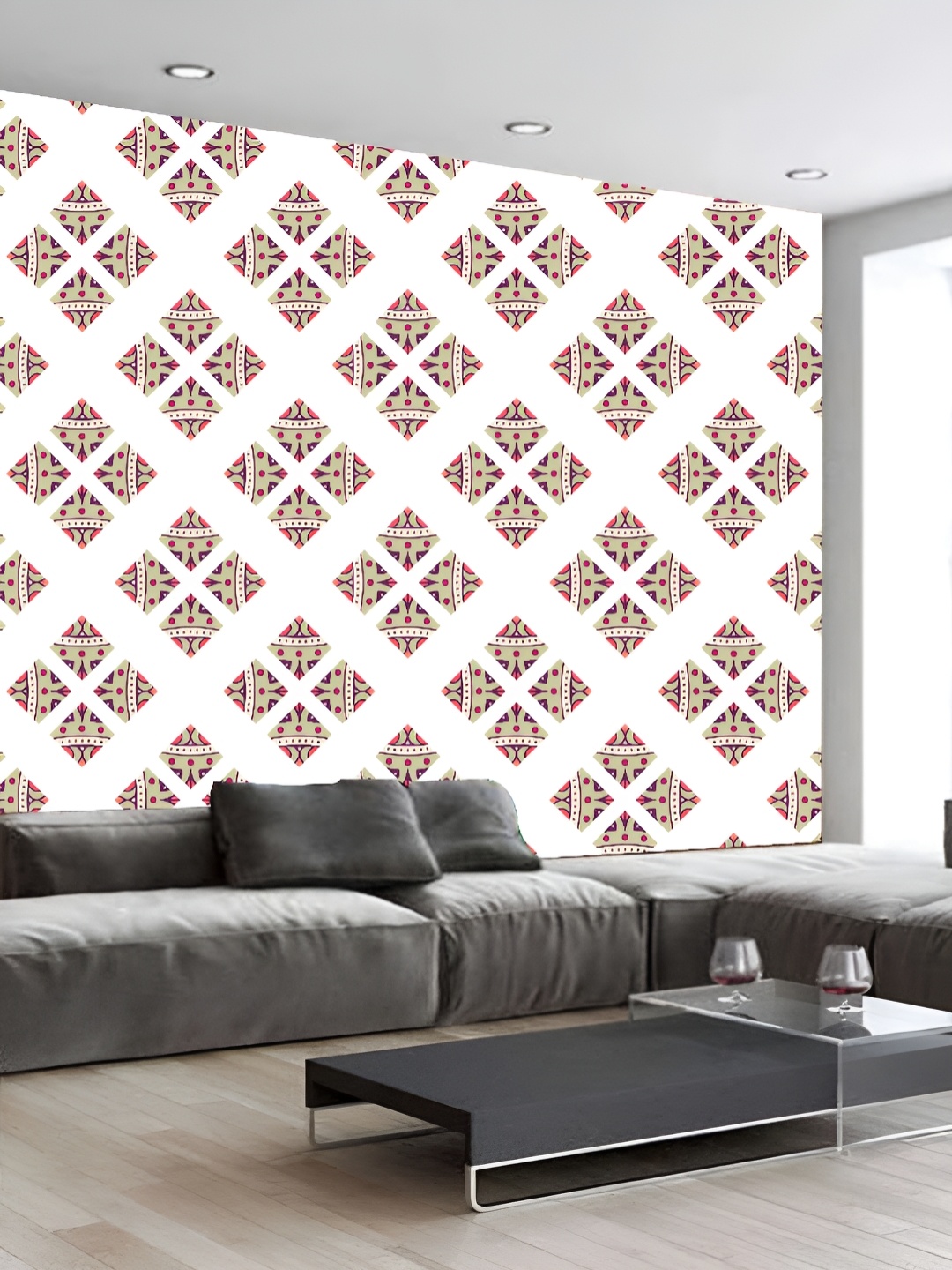 

KSHIRSA White & Green Geometric Printed Self Adhesive 3D Wallpaper