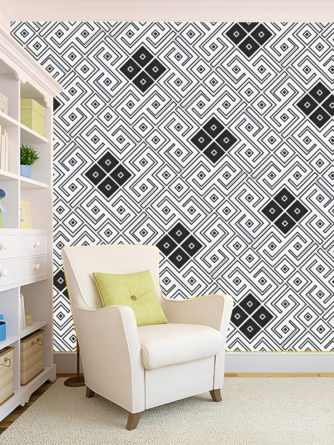 

KSHIRSA White & Black Printed 3D Self Adhesive Wall Stickers