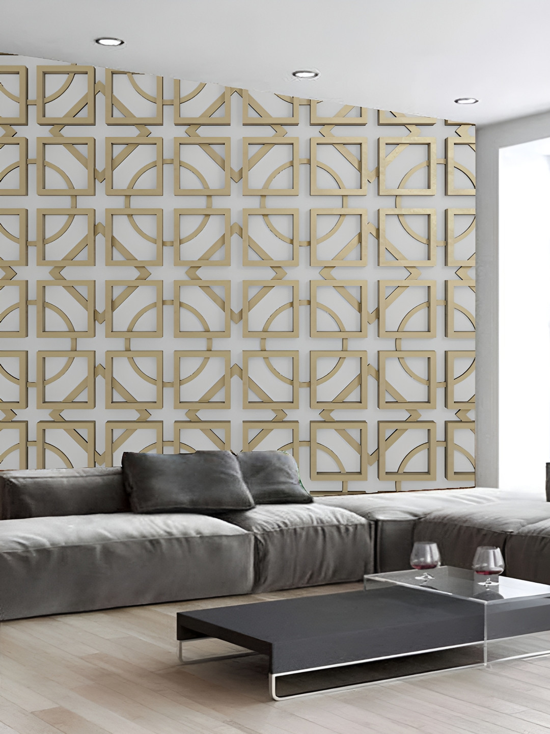 

KSHIRSA White & Beige Geometric Printed Self Adhesive 3D Wallpaper