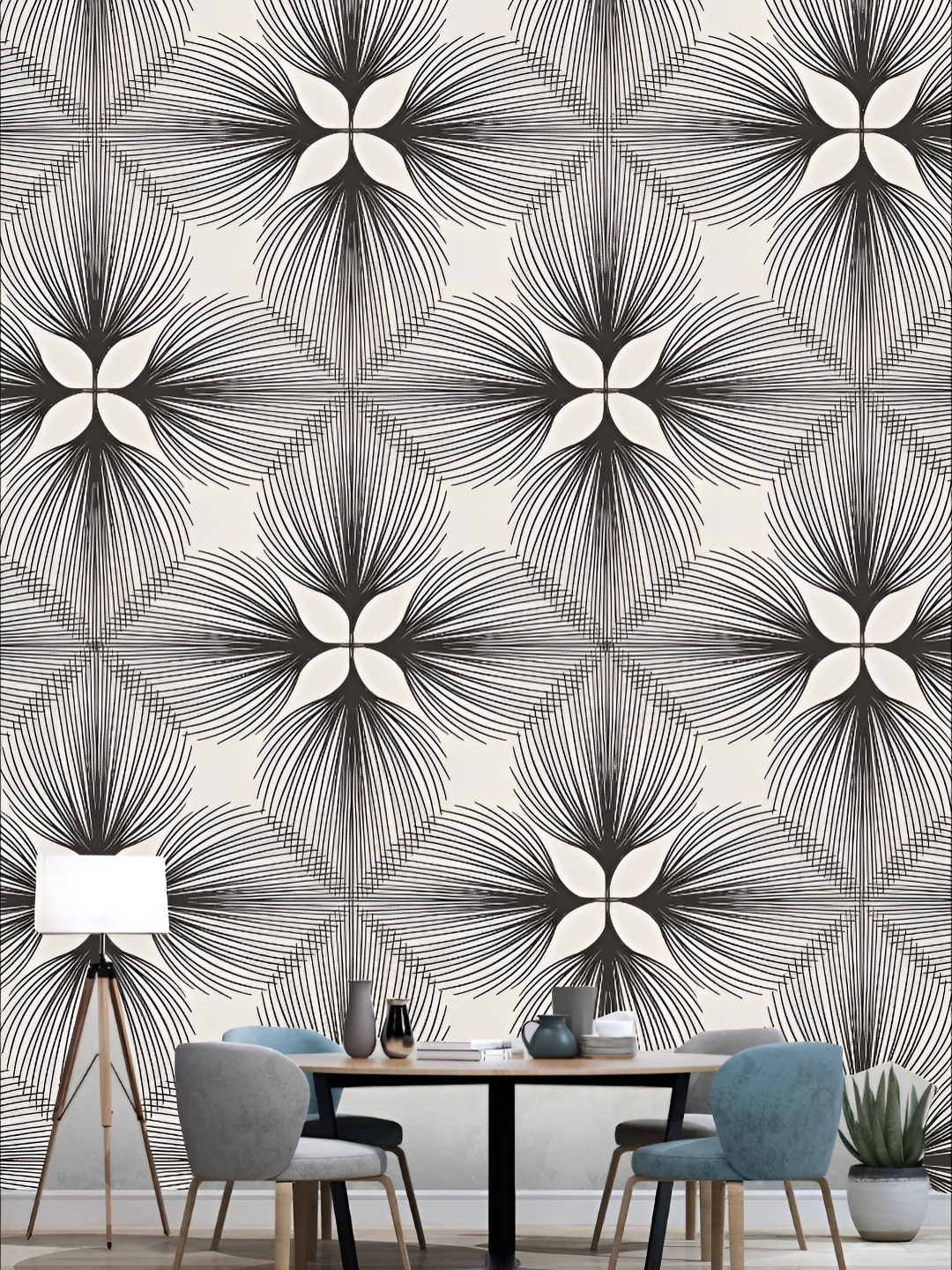 

KSHIRSA White & Black Floral Printed Self Adhesive 3D Wallpaper