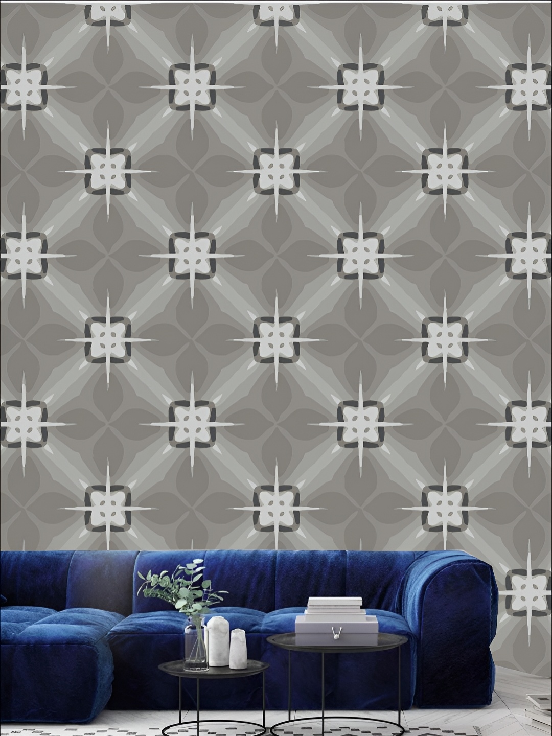 

KSHIRSA White & Grey Printed 3D Self Adhesive Wall Stickers