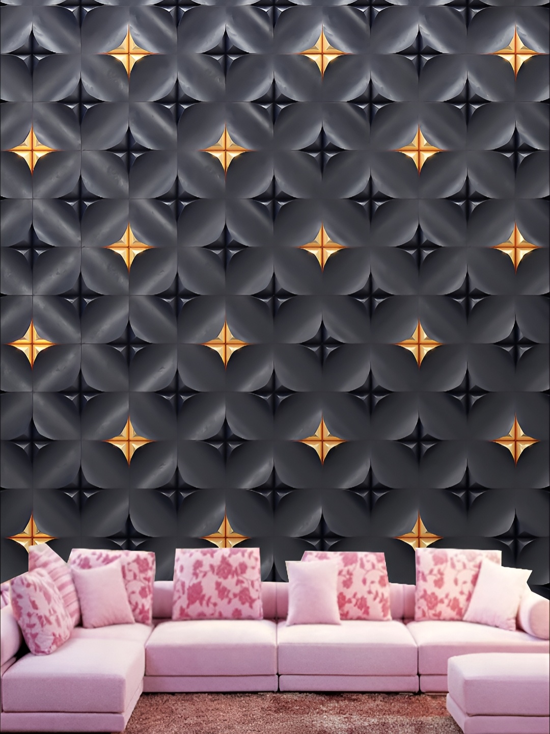 

KSHIRSA Black & Gold Toned Geometric Printed Self Adhesive 3D Wallpaper