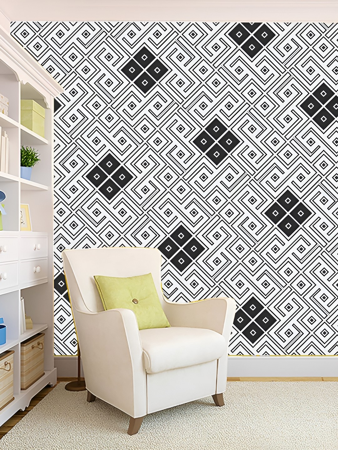 

KSHIRSA White & Black Geometric Printed Self Adhesive 3D Wallpaper