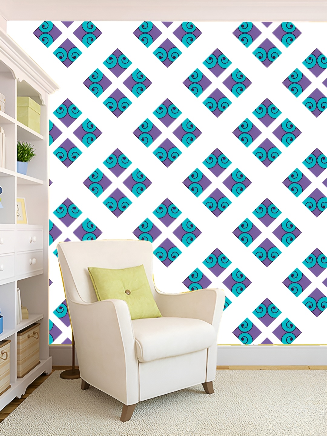 

KSHIRSA White & Blue Geometric Printed Self Adhesive 3D Wallpaper