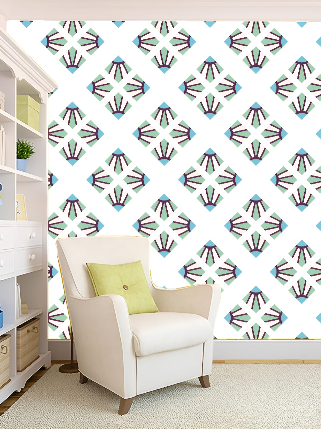 

KSHIRSA White & Blue Geometric Printed Self Adhesive 3D Wallpaper