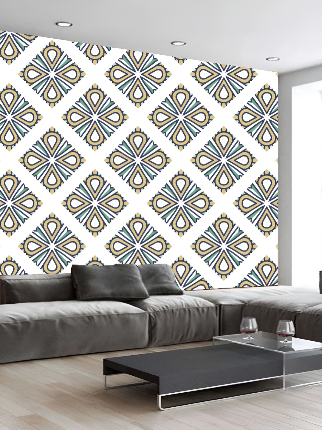 

KSHIRSA White & Blue Printed Self Adhesive 3D Wallpaper