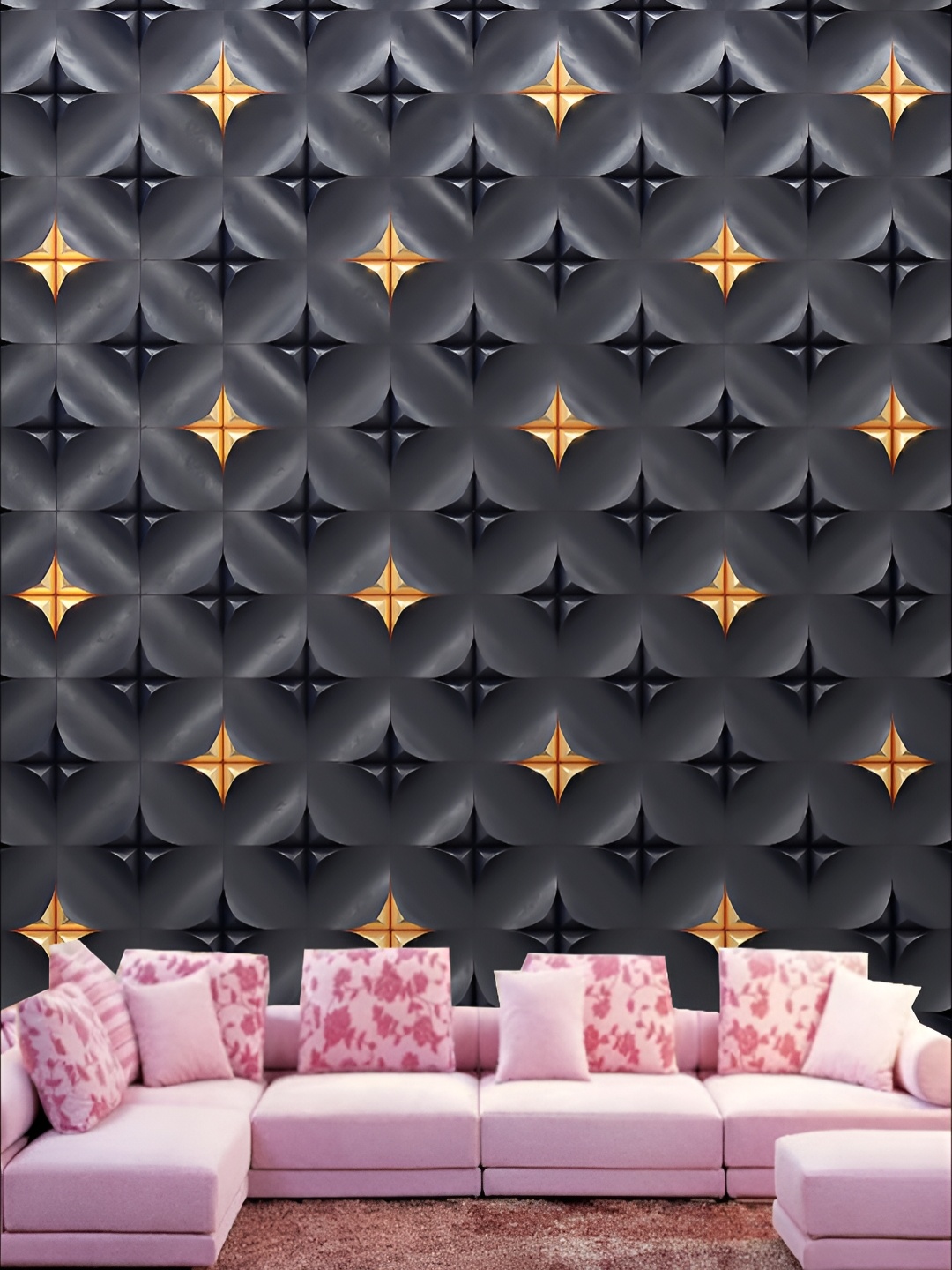 

KSHIRSA Black & Gold toned Printed Self Adhesive 3D Wallpaper