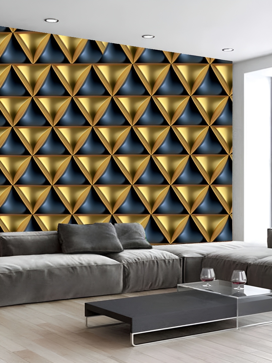 

KSHIRSA Navy Blue & Gold toned Printed Self Adhesive 3D Wallpaper