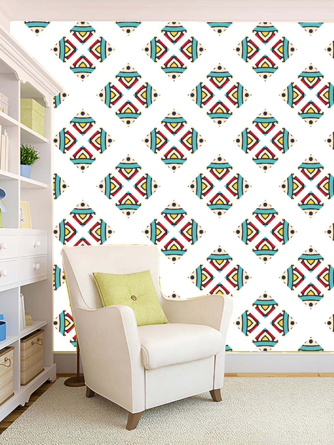 

KSHIRSA White & Blue Printed Self Adhesive 3D Wallpaper