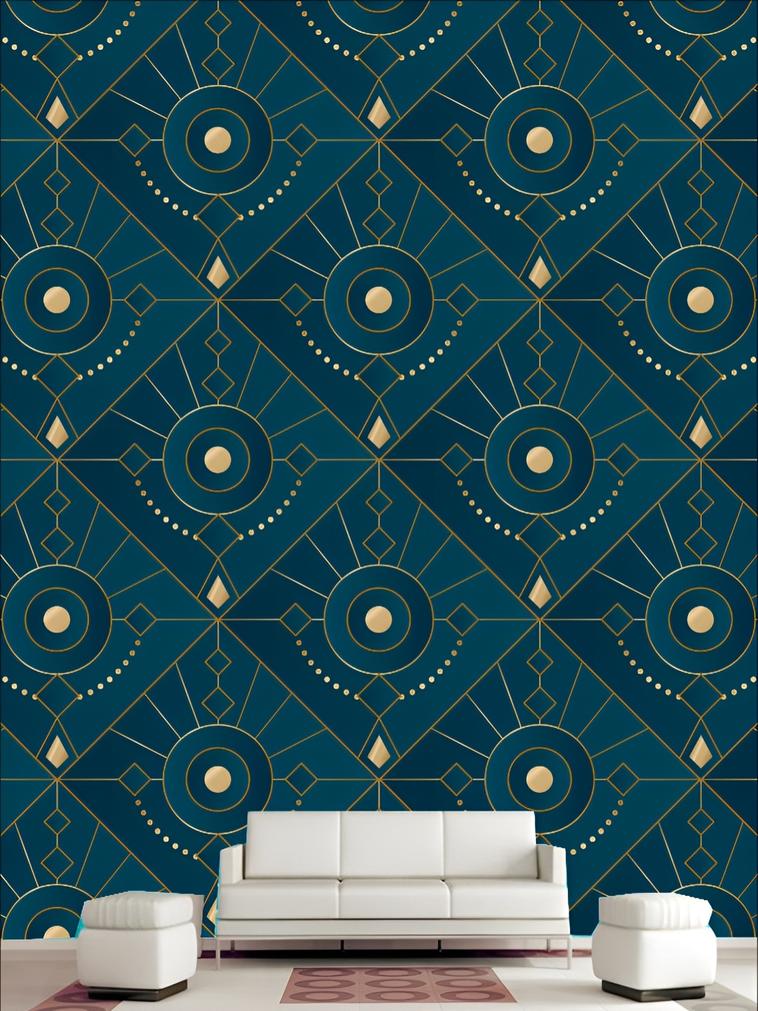 

KSHIRSA Teal Green Geometric Printed Self Adhesive 3D Wallpaper