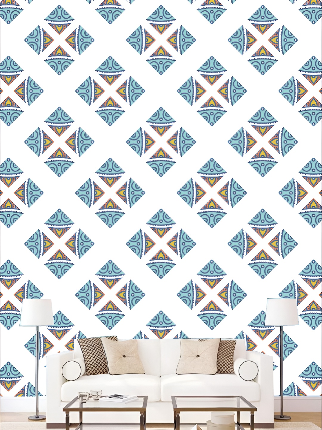 

KSHIRSA White & Blue Printed Self Adhesive 3D Wallpaper