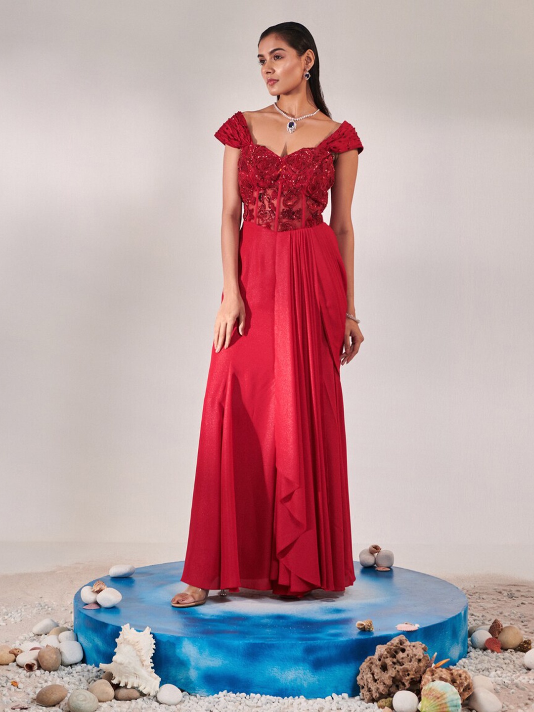 

ONE KNOT ONE Women Embellished Maxi Dress, Red
