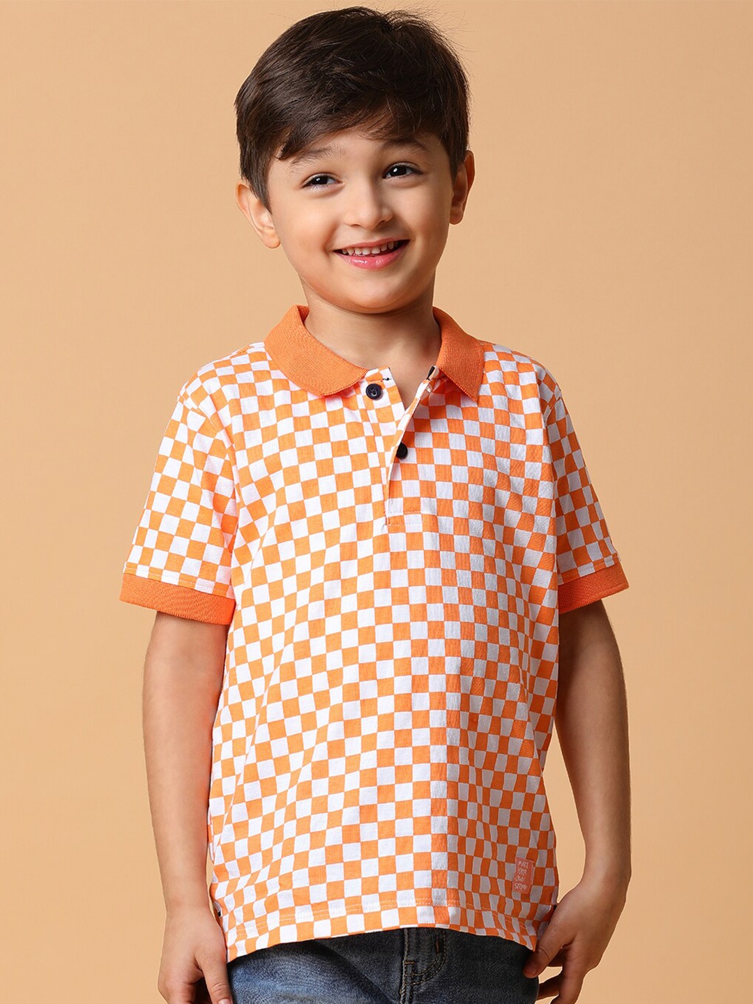 

TALES & STORIES Boys Printed Polo Collar Pockets T-shirt, Orange