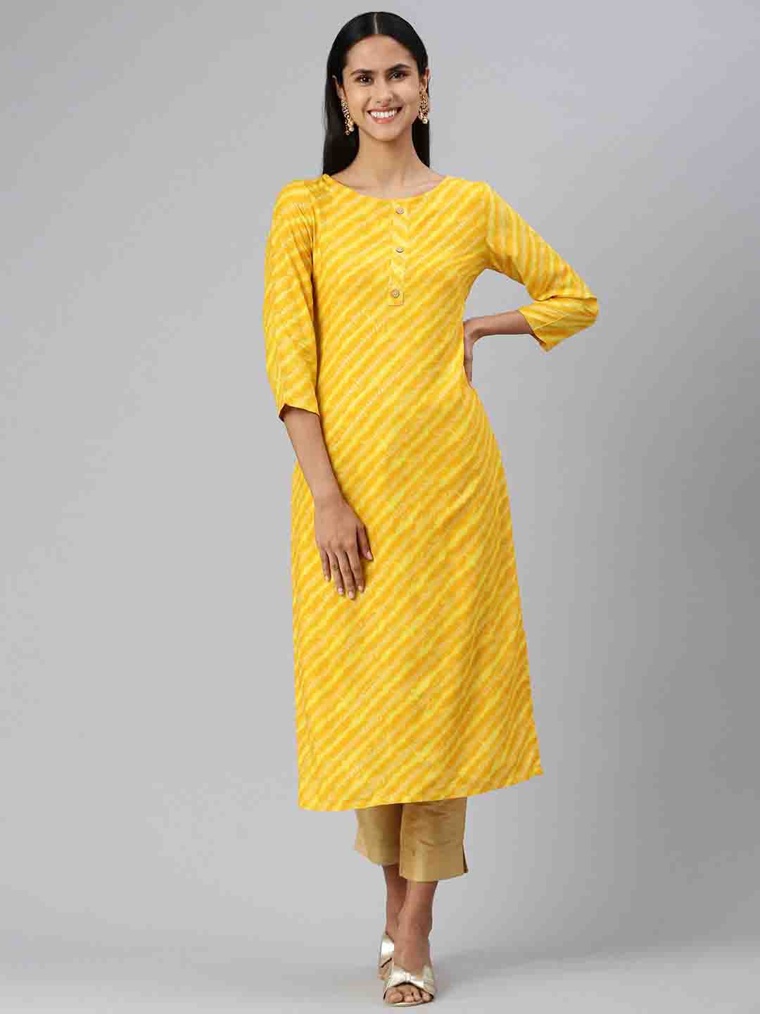 

KALINI Women Striped Kurta, Yellow