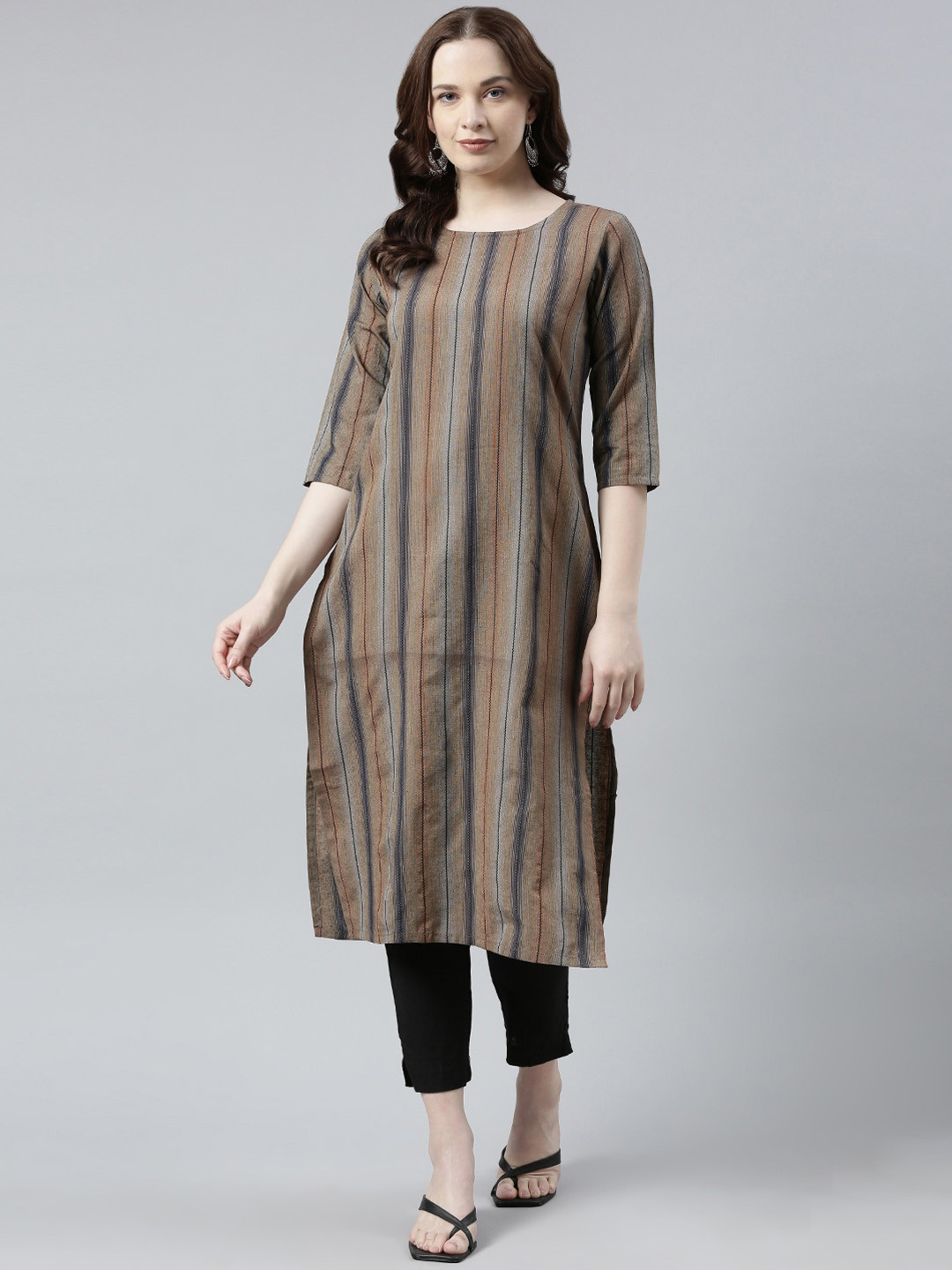 

KALINI Striped Straight Kurta, Orange