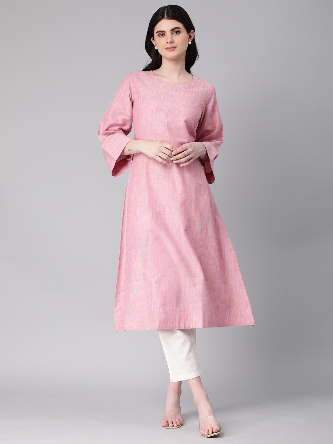 

KALINI Women Striped Flared Sleeves Sequinned Kurta, Pink