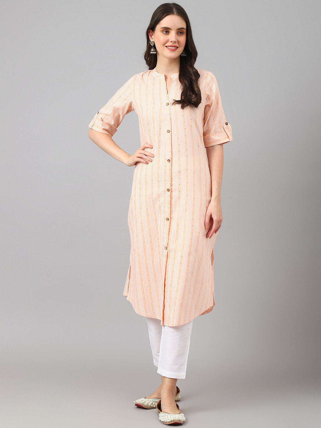 

KALINI Striped Straight Kurta, Peach