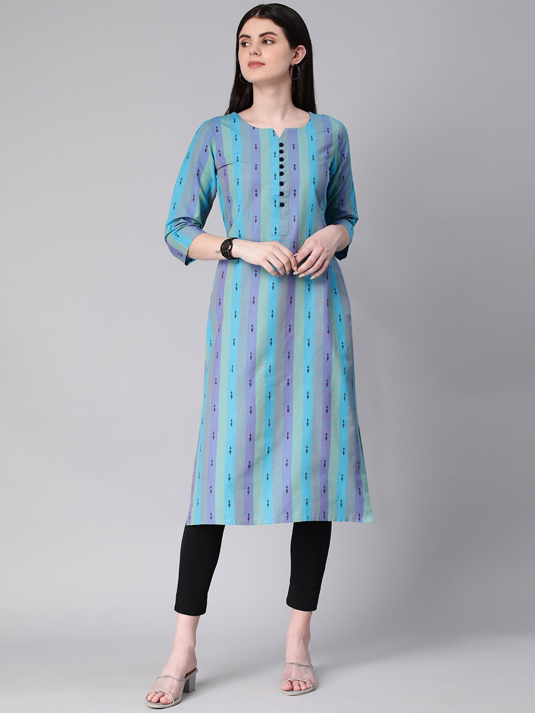 

KALINI Women Ethnic Motifs Embroidered Thread Work Kurta, Blue