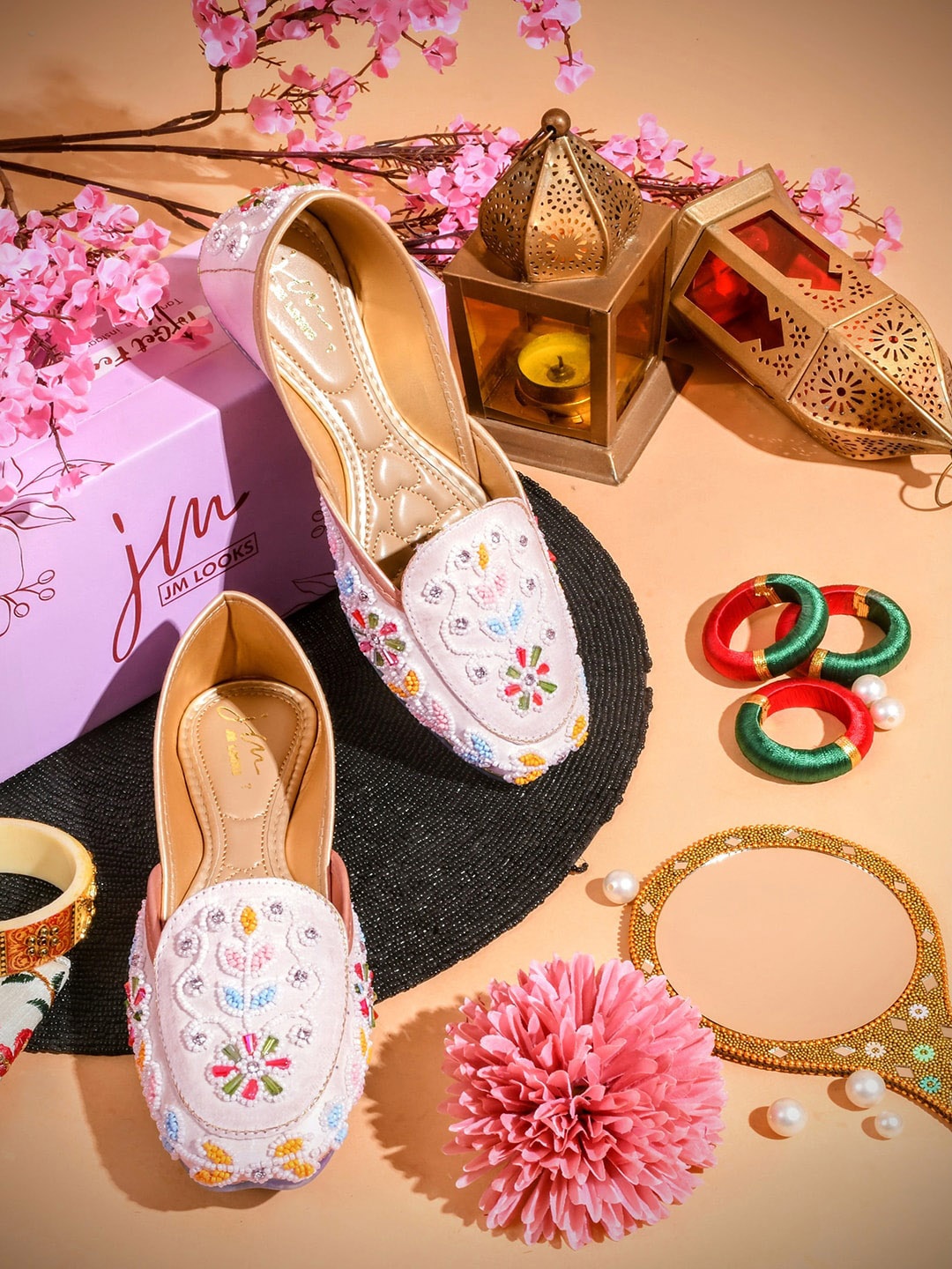 

JM Looks Embellished Round Toe Ballerinas, Peach