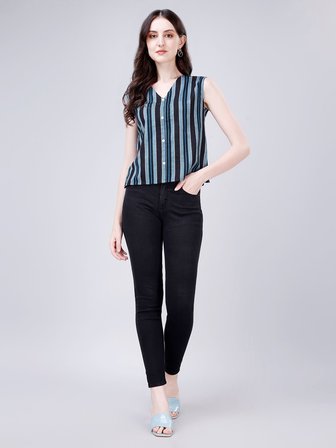 

Kinjo Striped Cotton Top, Sea green