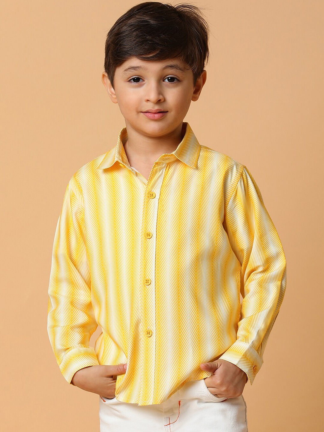 

TALES & STORIES Boys Opaque Striped Casual Shirt, Yellow