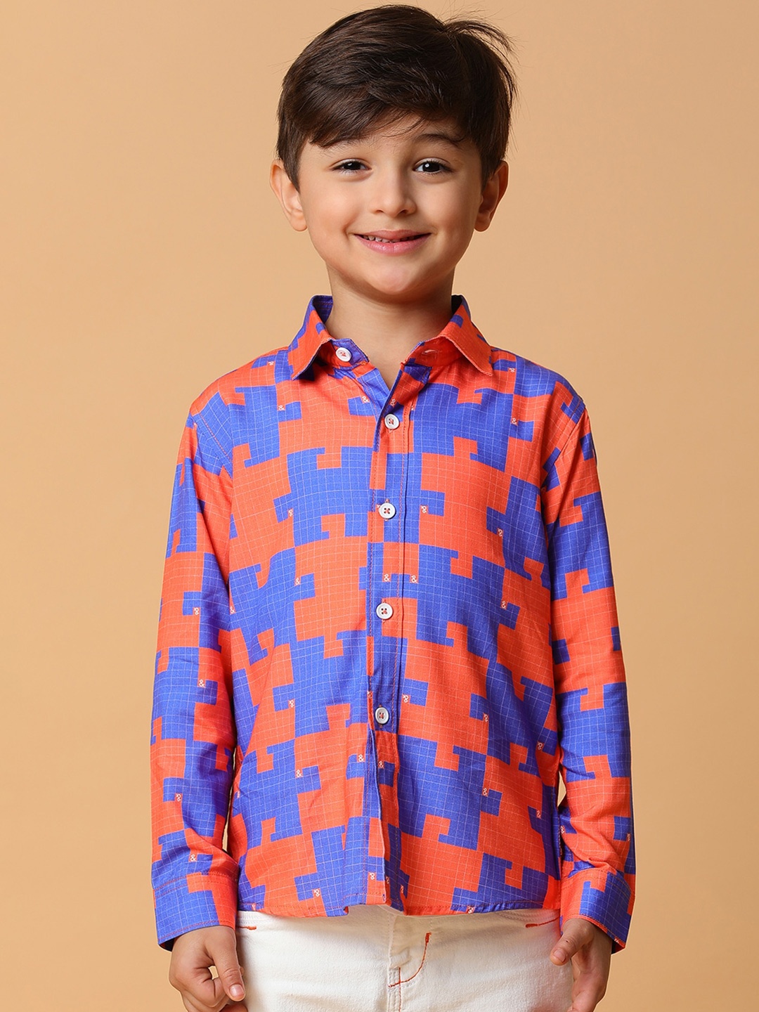 

TALES & STORIES Boys Printed Casual Shirt, Orange