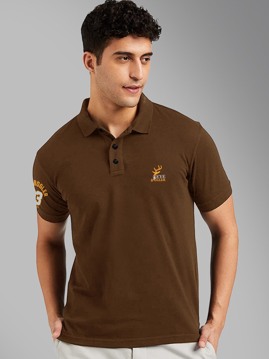 

Eyebogler Men Polo Collar T-shirt, Brown