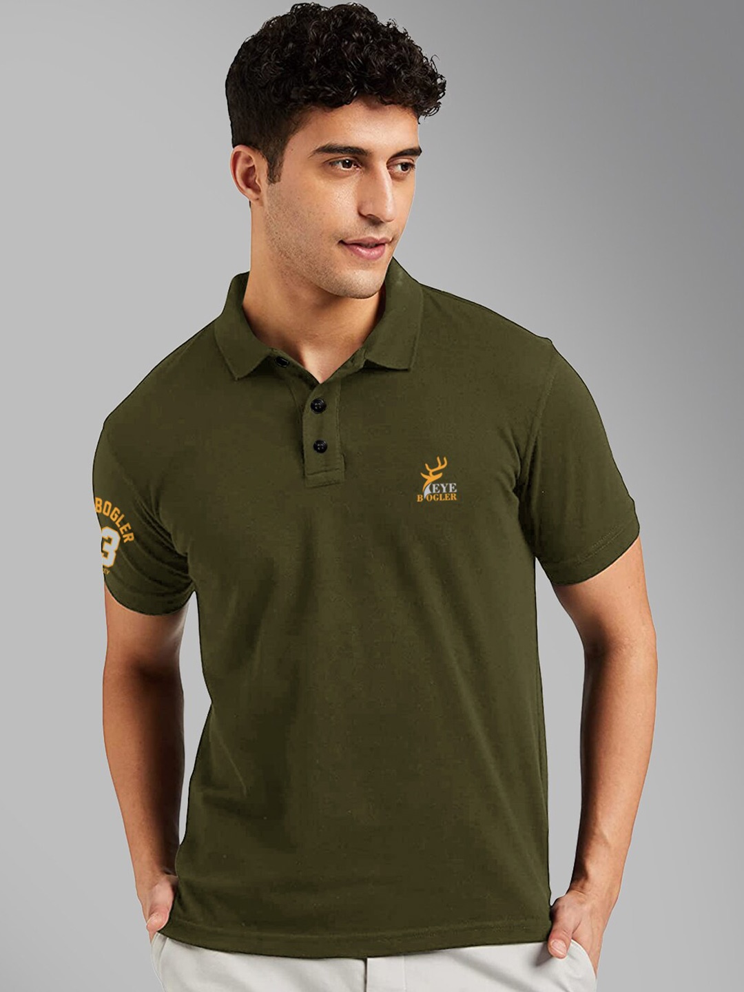 

Eyebogler Men Polo Collar T-shirt, Olive