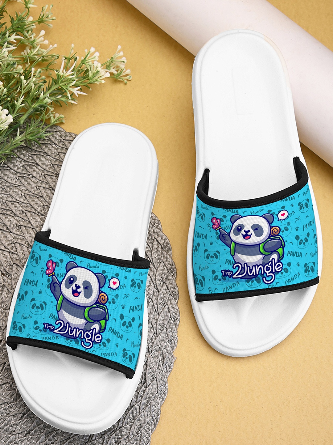 

BOOTCO Women Printed Rubber Sliders, Blue