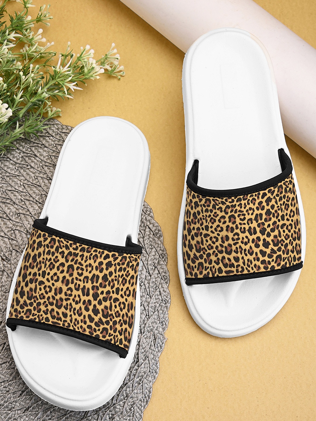 

BOOTCO Women Printed Sliders, Yellow