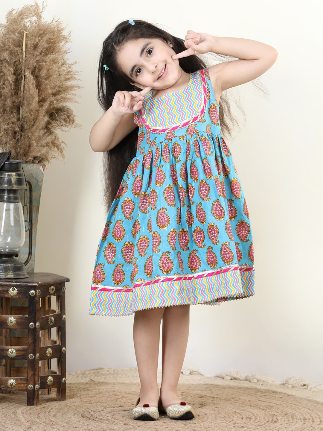 

Sangria Ethnic Motifs Printed Fit & Flare Dress, Blue