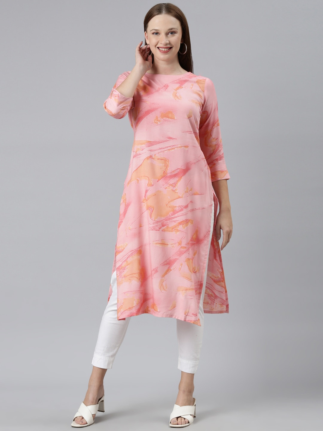 

KALINI Abstract Printed Straight Kurta, Pink