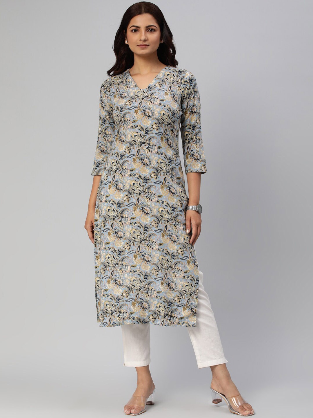 

KALINI Women Floral Printed Flared Sleeves Kurta, Blue