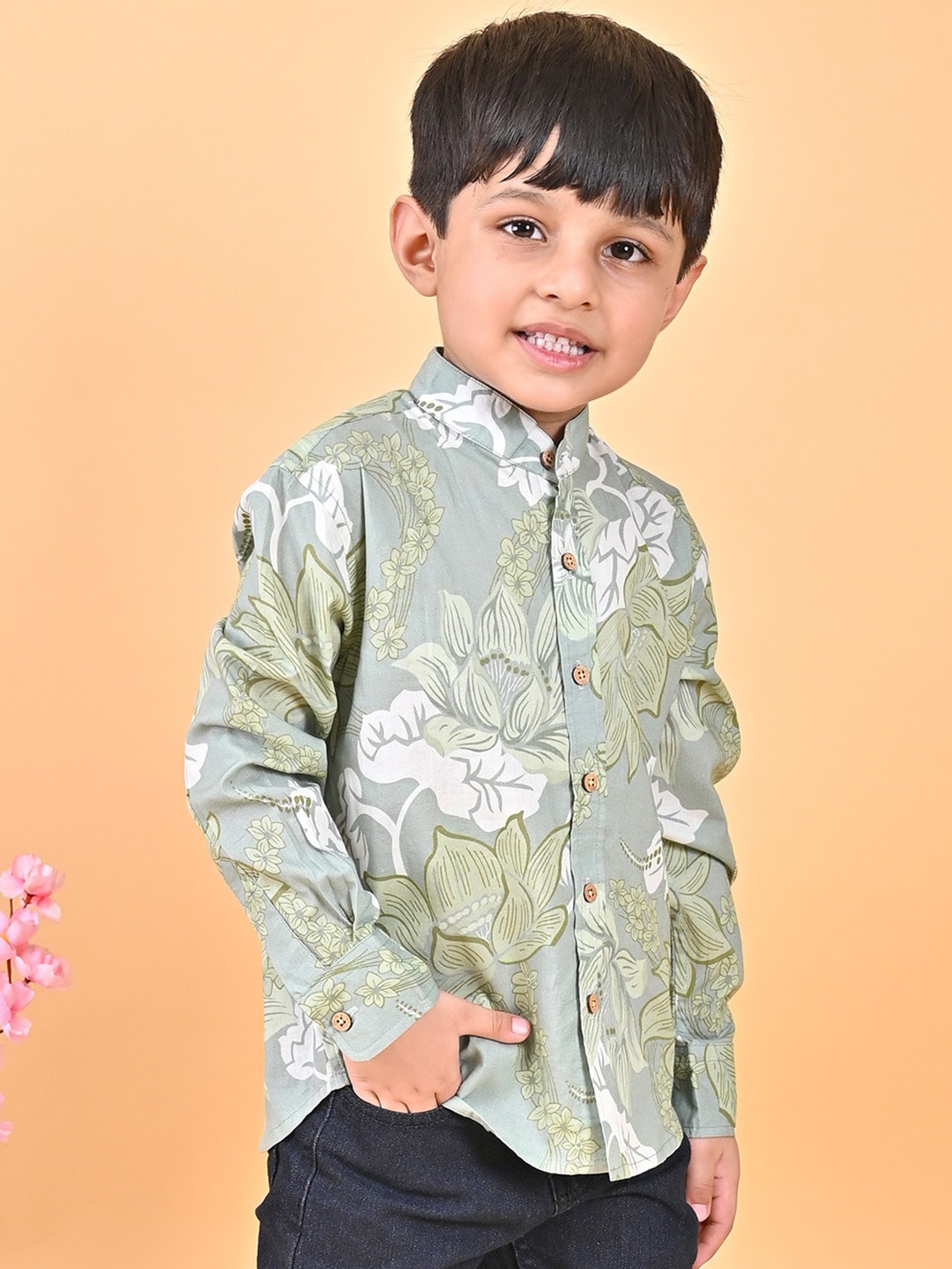 

MOOBA Boys Comfort Floral Opaque Printed Casual Shirt, Green
