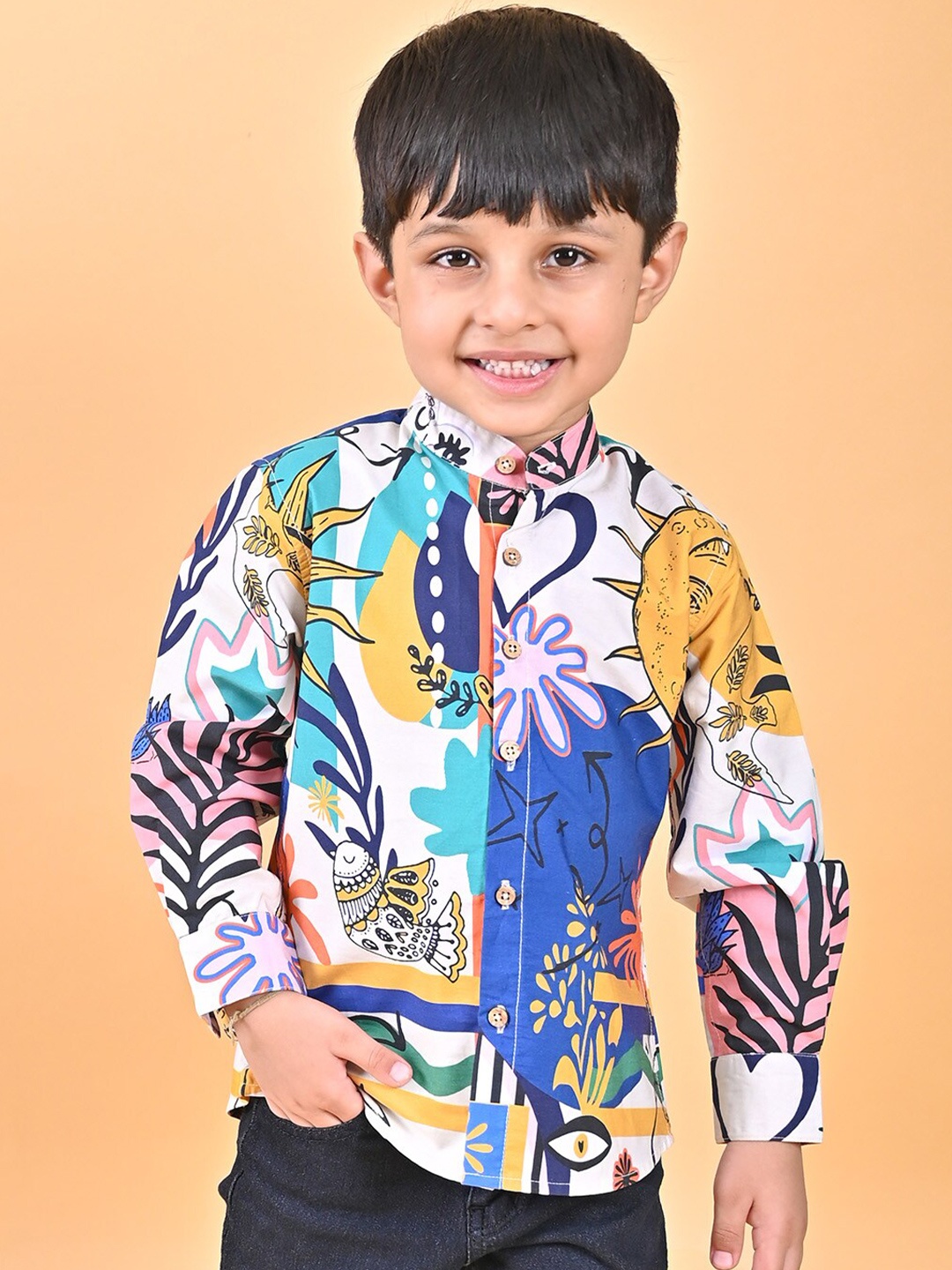 

MOOBA Boys Comfort Floral Opaque Printed Casual Shirt, White
