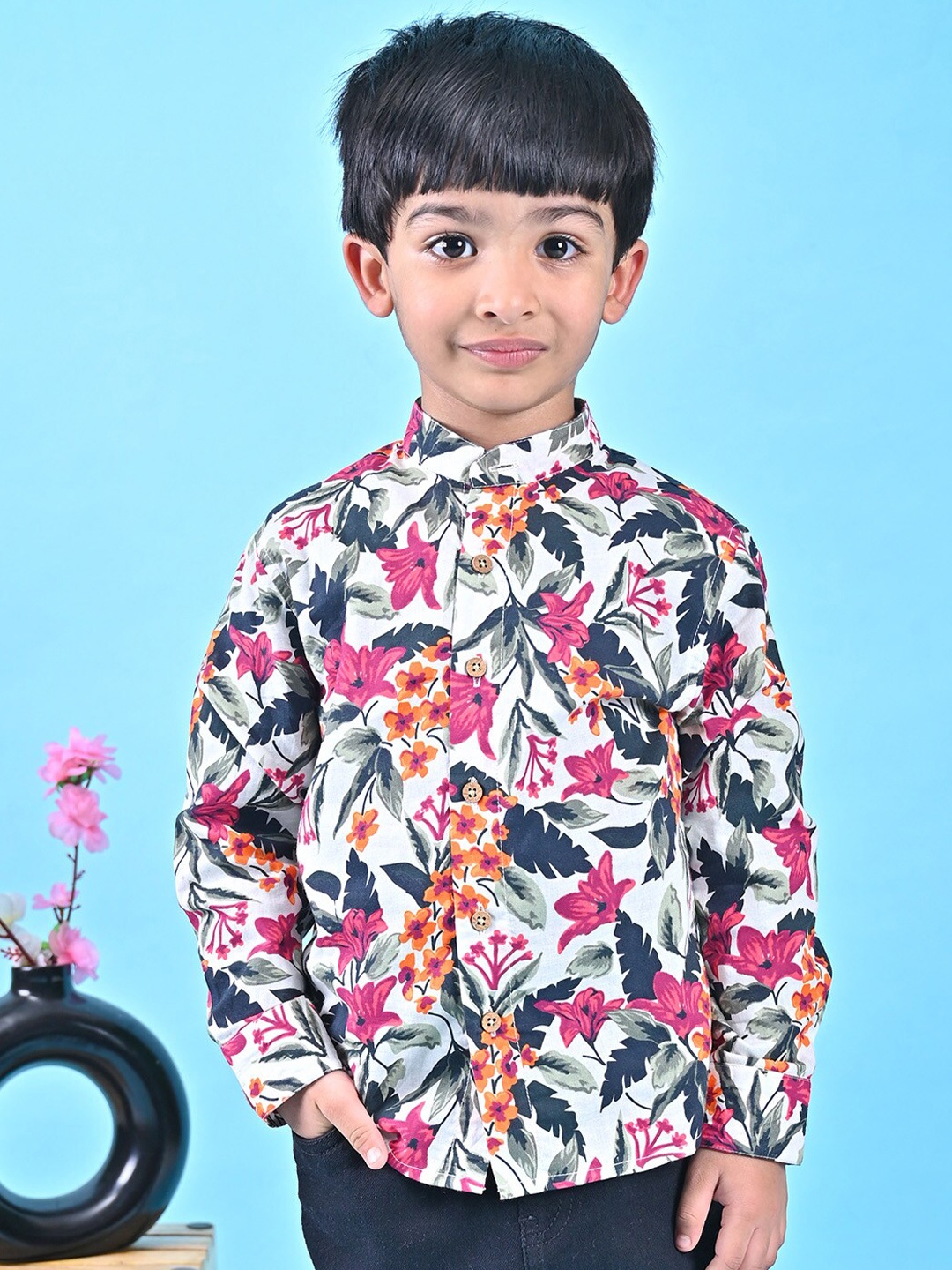 

MOOBA Boys Comfort Floral Opaque Printed Casual Shirt, White