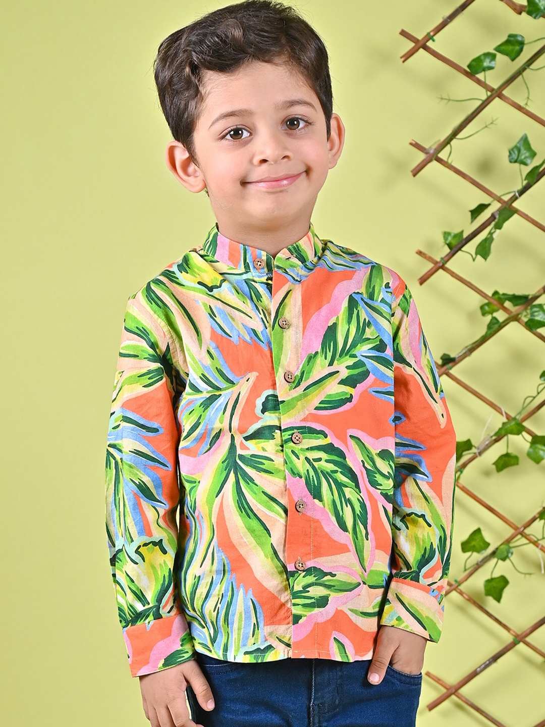 

MOOBA Boys Comfort Floral Opaque Printed Casual Shirt, Orange