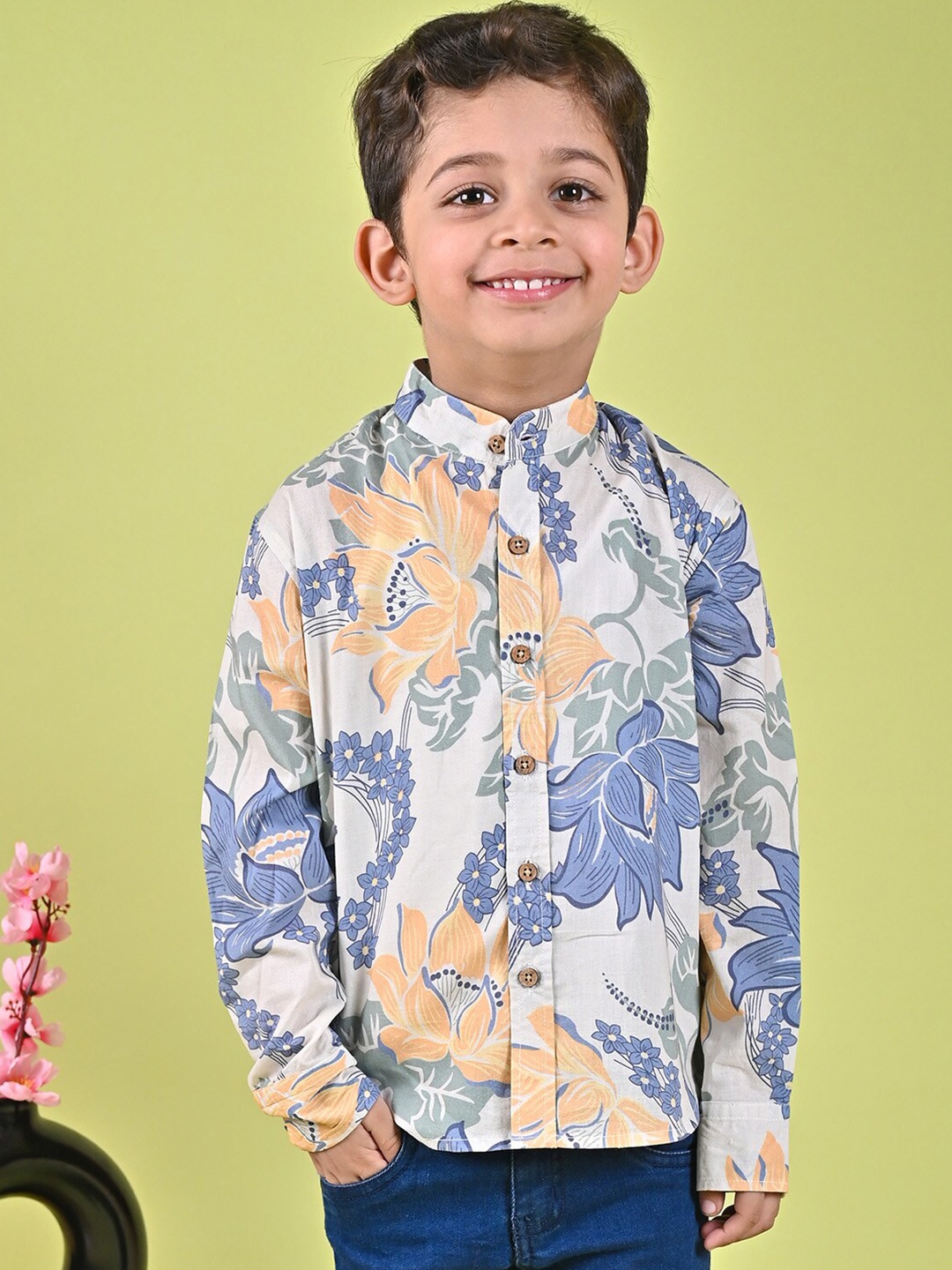 

MOOBA Boys Comfort Floral Opaque Printed Casual Shirt, Yellow