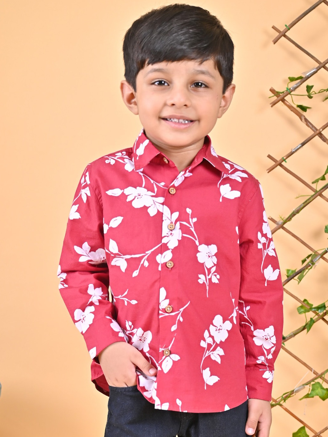 

MOOBA Boys Comfort Floral Opaque Printed Casual Shirt, Red