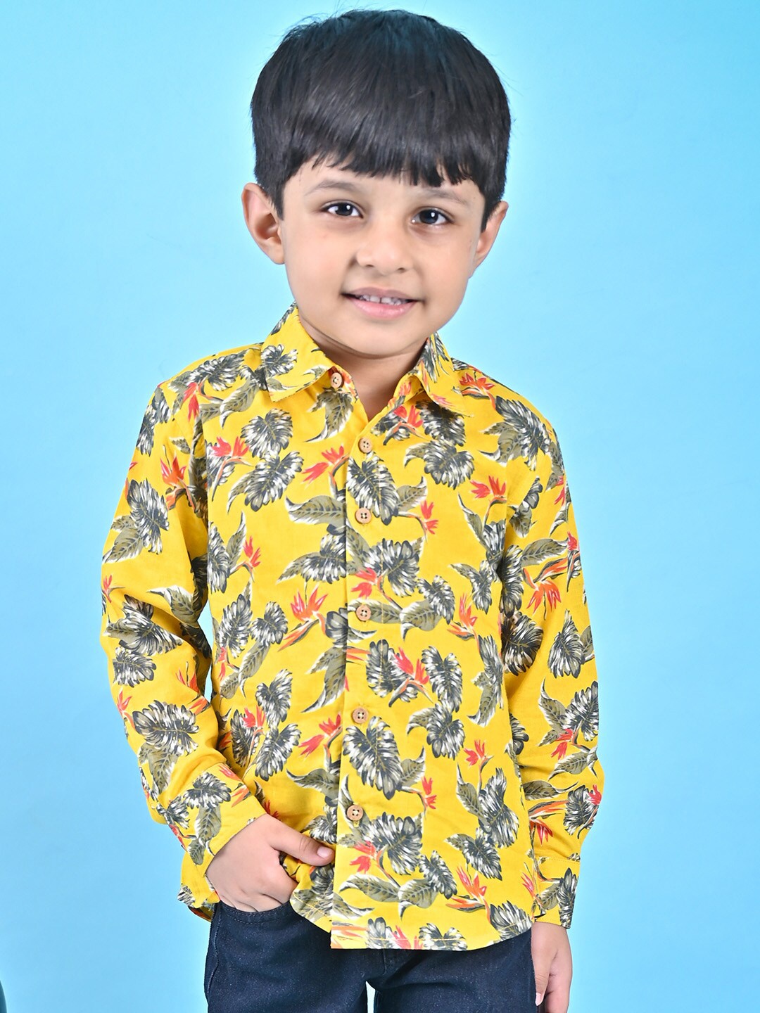 

MOOBA Boys Comfort Floral Opaque Printed Casual Shirt, Yellow
