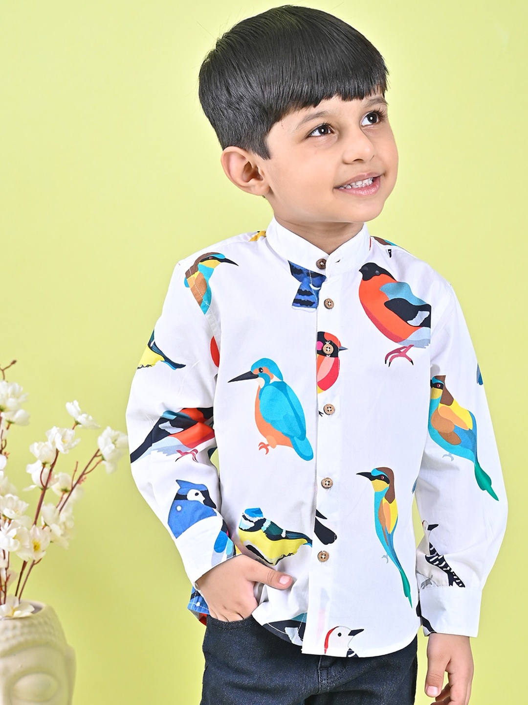 

MOOBA Boys Comfort Opaque Printed Casual Shirt, White