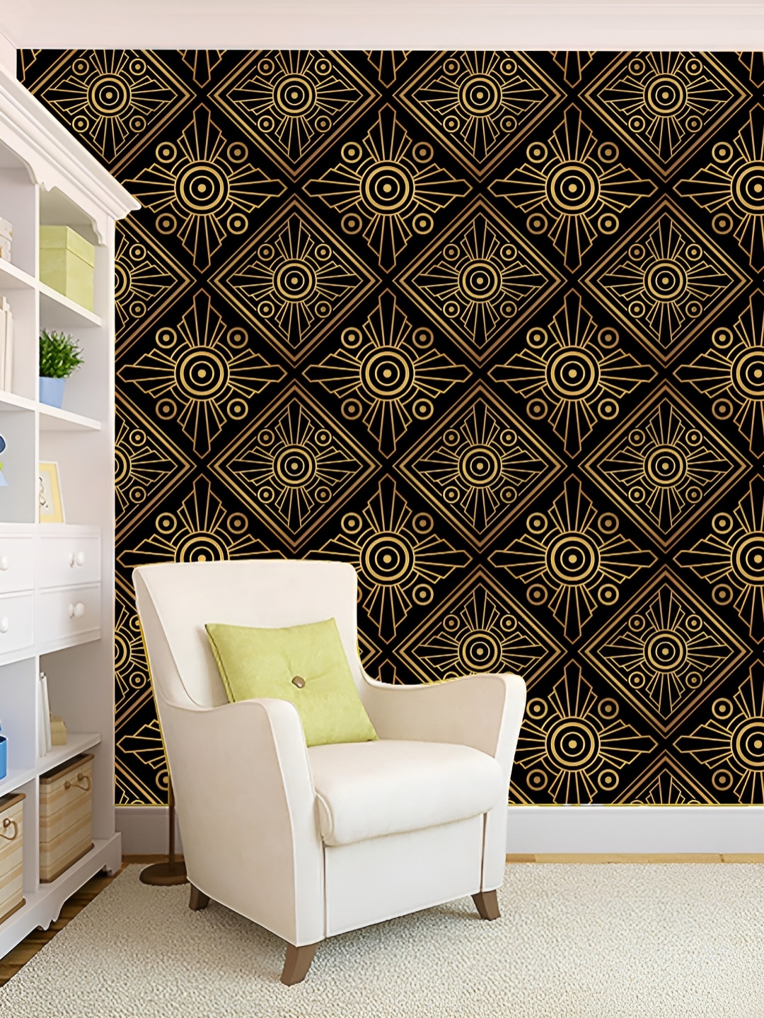 

KSHIRSA Black & Gold Printed Self Adhesive 3D Wallpaper