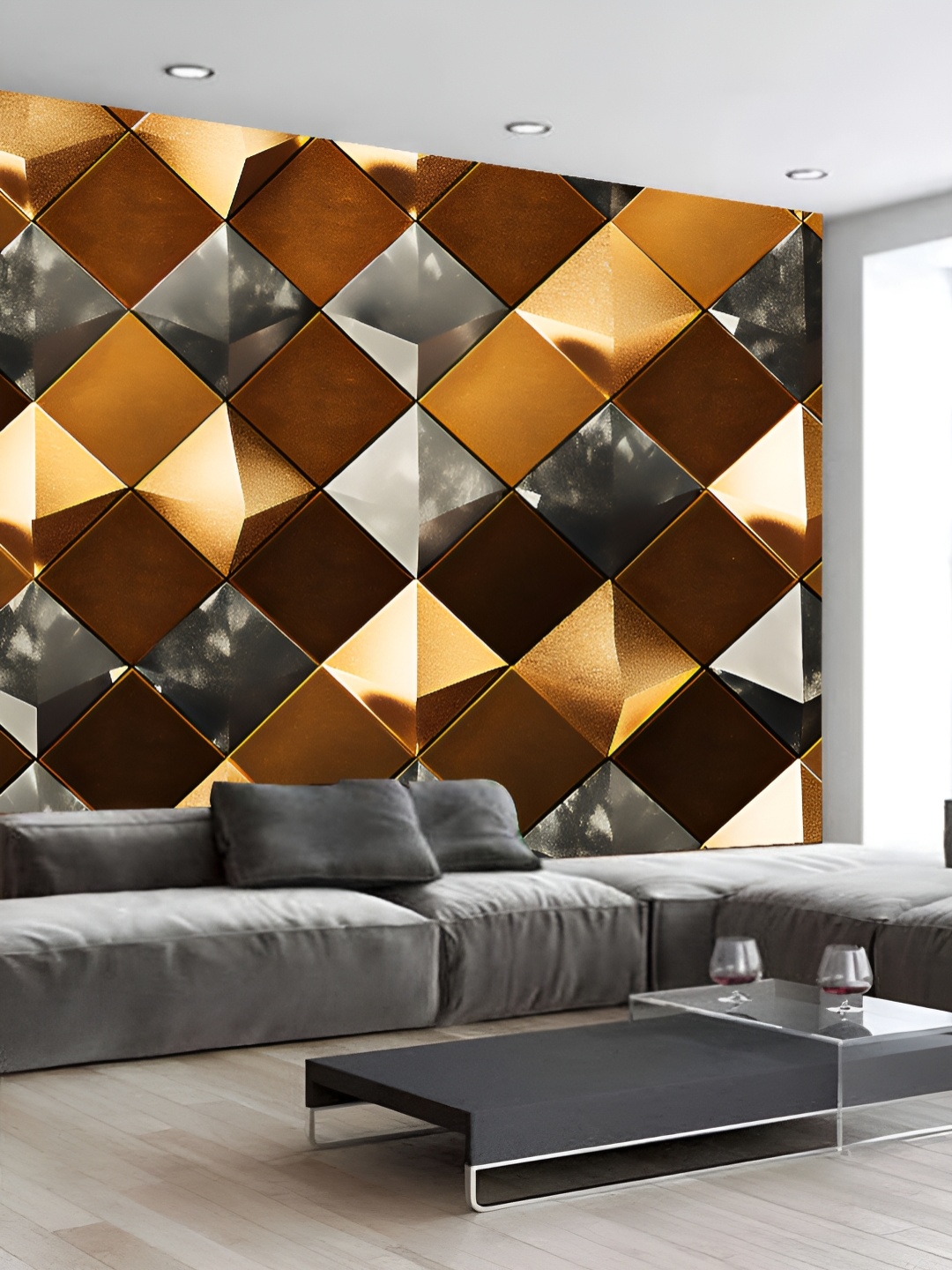 

KSHIRSA Brown & Black 3D Geometric Printed Self-Adhesive Wallpaper