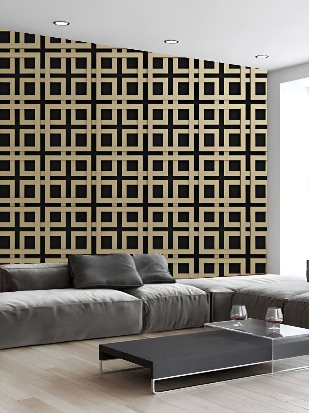 

KSHIRSA Black & Beige Printed Self Adhesive 3D Wallpaper