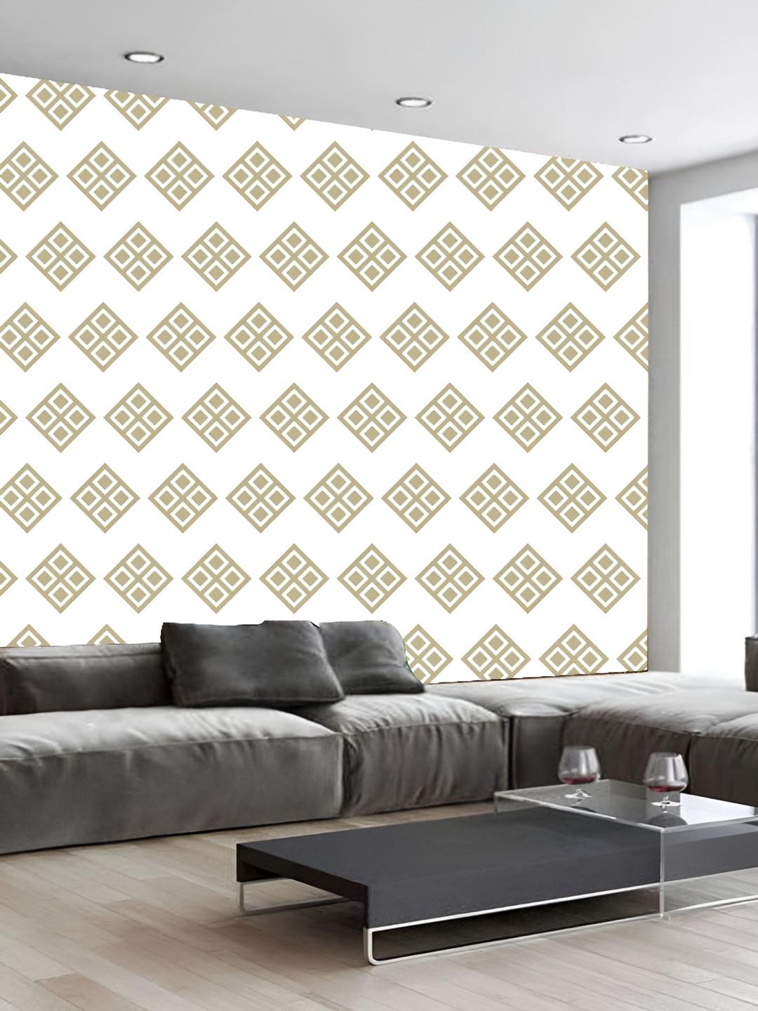 

KSHIRSA White & Beige Geometric 3 D Printed Self Adhesive Wallpaper