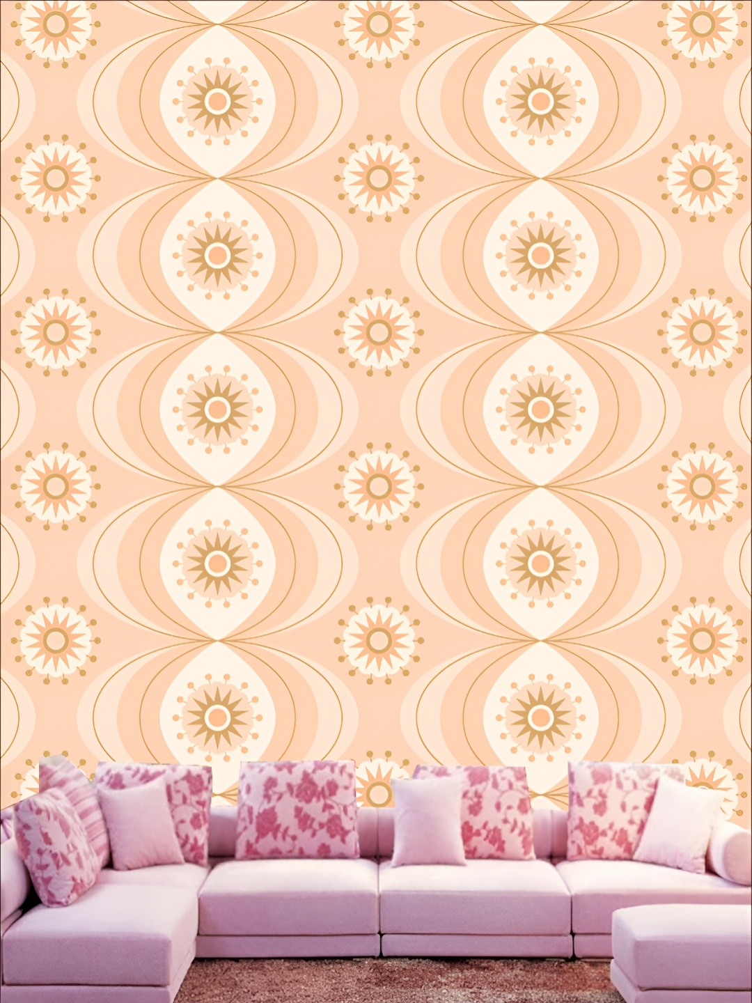 

KSHIRSA Peach Coloured 3D Floral and Botanical Printed Self-Adhesive Wallpaper
