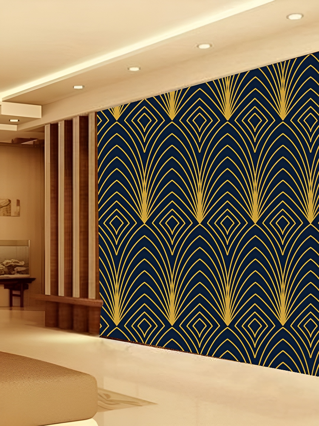 

KSHIRSA Blue & Beige 3D Printed Self-Adhesive Wallpaper