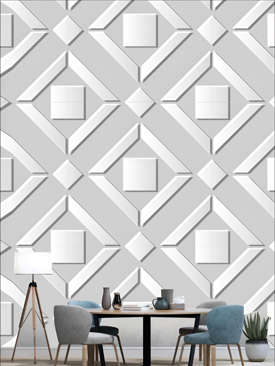 

KSHIRSA Grey & White 3D Abstract Printed Self-Adhesive Wallpaper