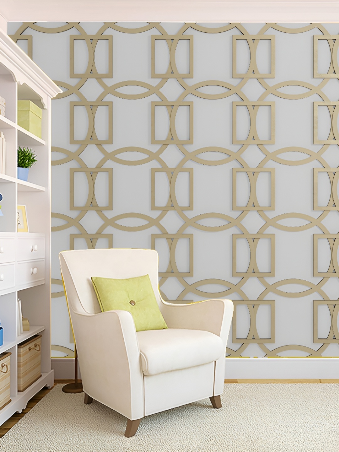 

KSHIRSA Grey & Beige 3D Printed Self-Adhesive Wallpaper