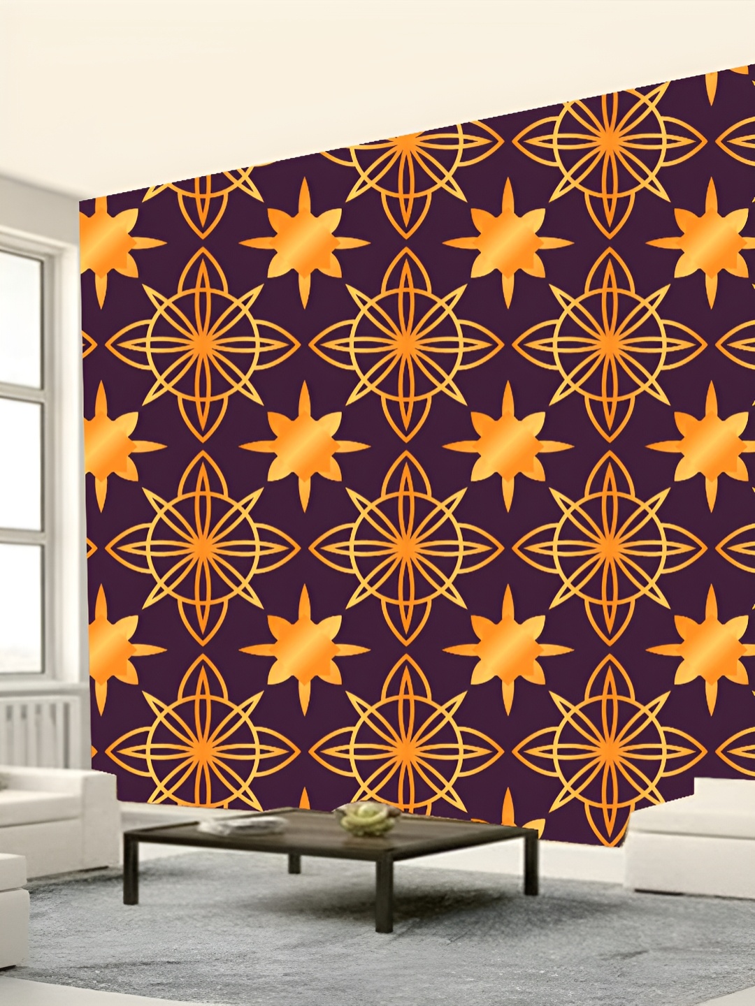 

KSHIRSA Purple & Orange 3D Printed Self-Adhesive Wallpaper